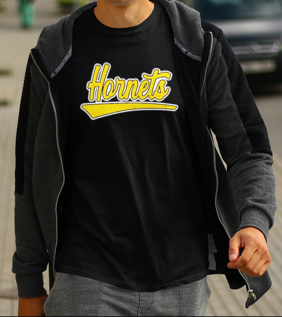 Hornets Team Yellow Text Stylized Font T-Shirt