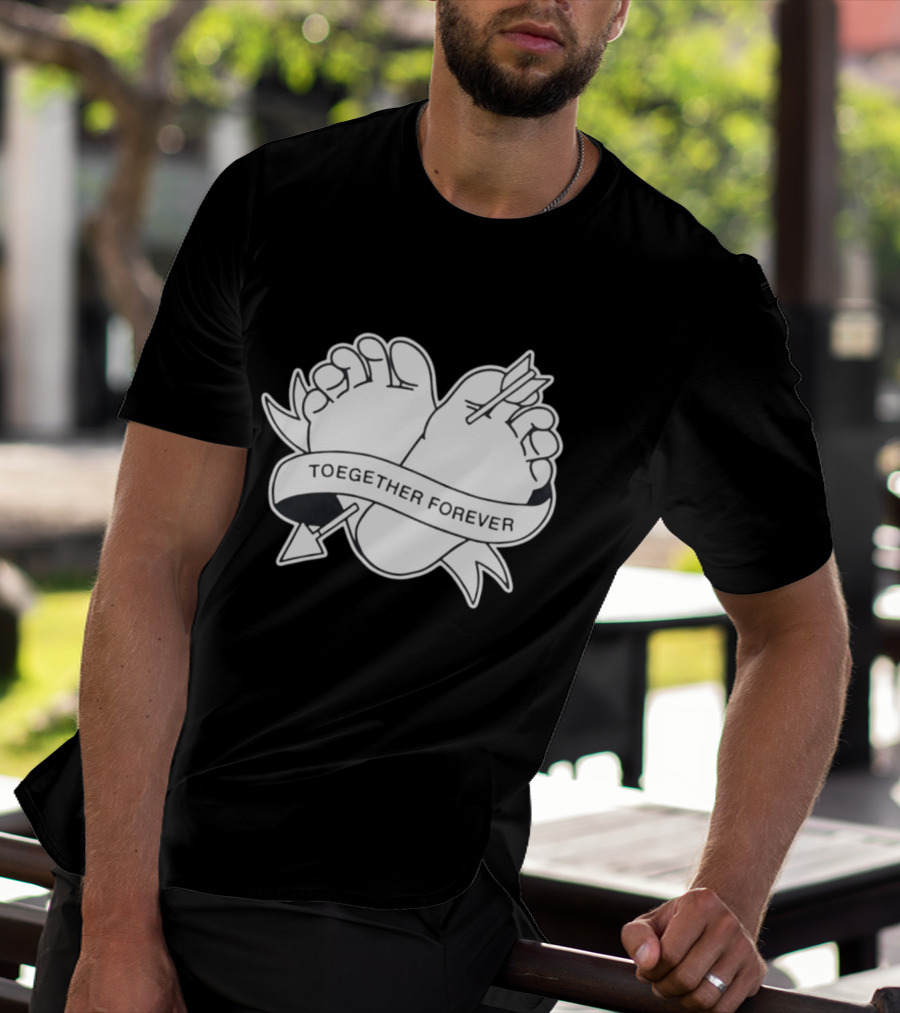 Cupid's Piercing Toegther Forever Two Feet Arrow Heart Ribbon T-Shirt
