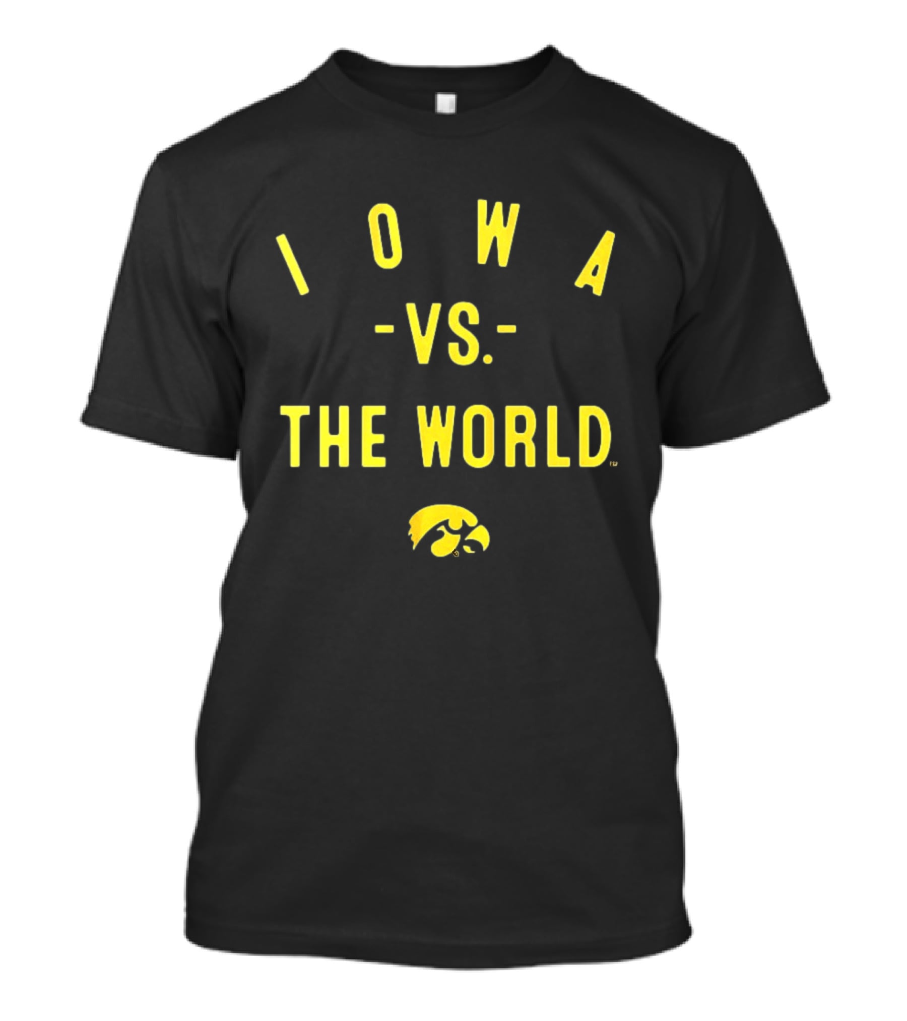Iowa Hawkeyes NCAA Football Iowa Vs The World 2026 Yellow Text With Hawkeye T-Shirt
