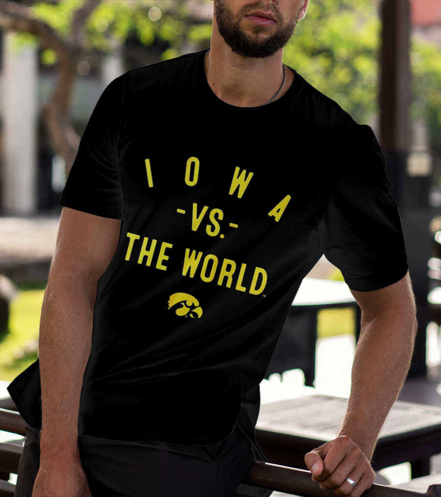 Iowa Hawkeyes NCAA Football Iowa Vs The World 2026 Yellow Text With Hawkeye T-Shirt