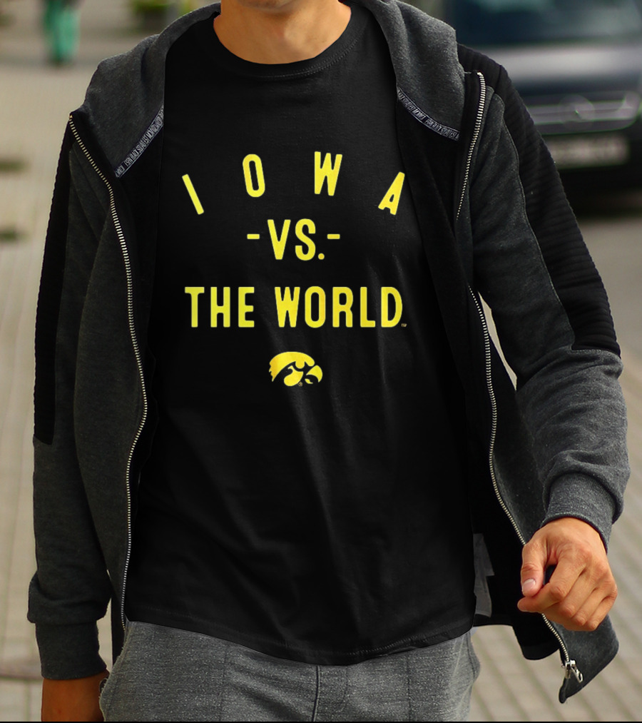 Iowa Hawkeyes NCAA Football Iowa Vs The World 2026 Yellow Text With Hawkeye T-Shirt