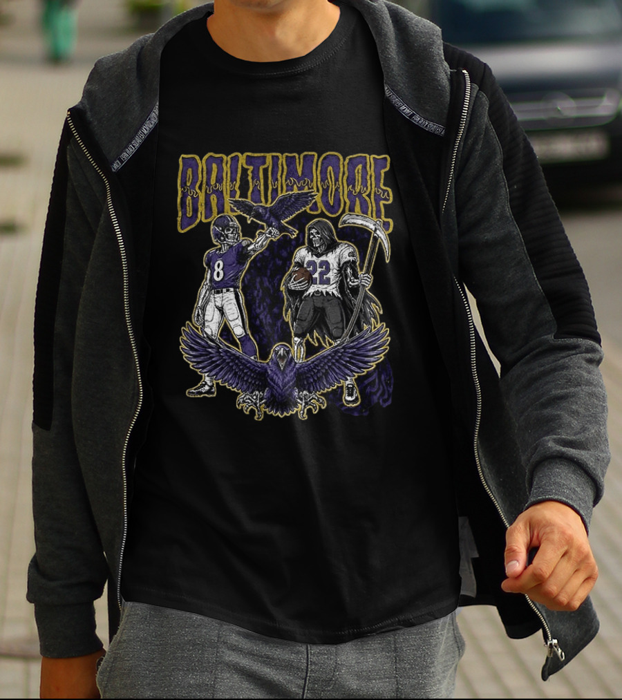Baltimore Ravens Football Skeleton Lamar Jackson Derrick Henry Ravens T-Shirt