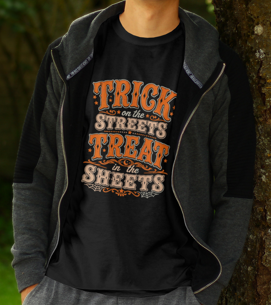Halloween Trick On The Streets Treat In The Sheets Vintage Orange T-Shirt