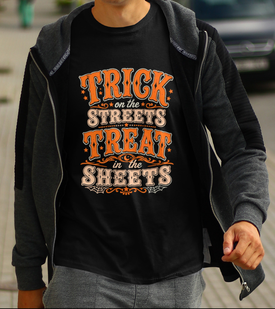 Halloween Trick On The Streets Treat In The Sheets Vintage Orange T-Shirt