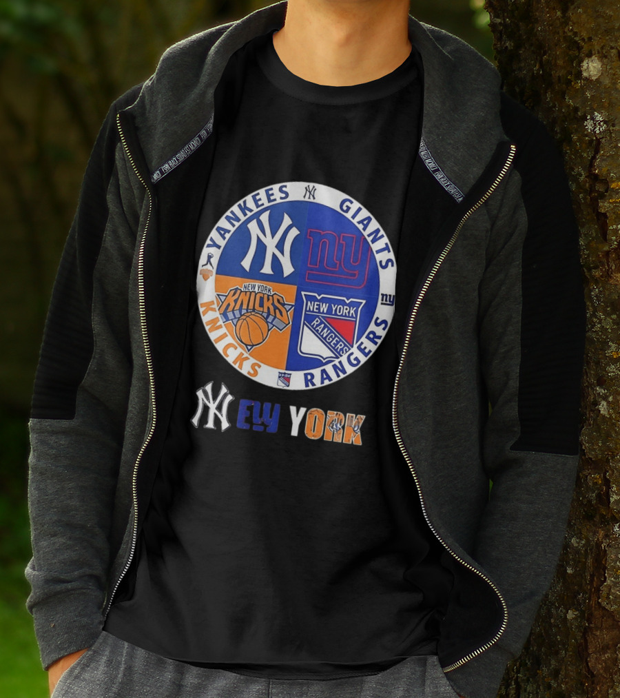 Yankees Giants Knicks Rangers New York Sports Teams Logos T-Shirt