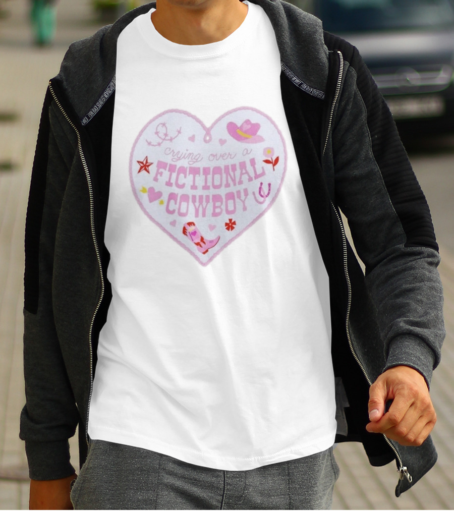 Crying Over A Fictional Cowboy Heart With Pink Hat Boot And Horseshoe T-Shirt