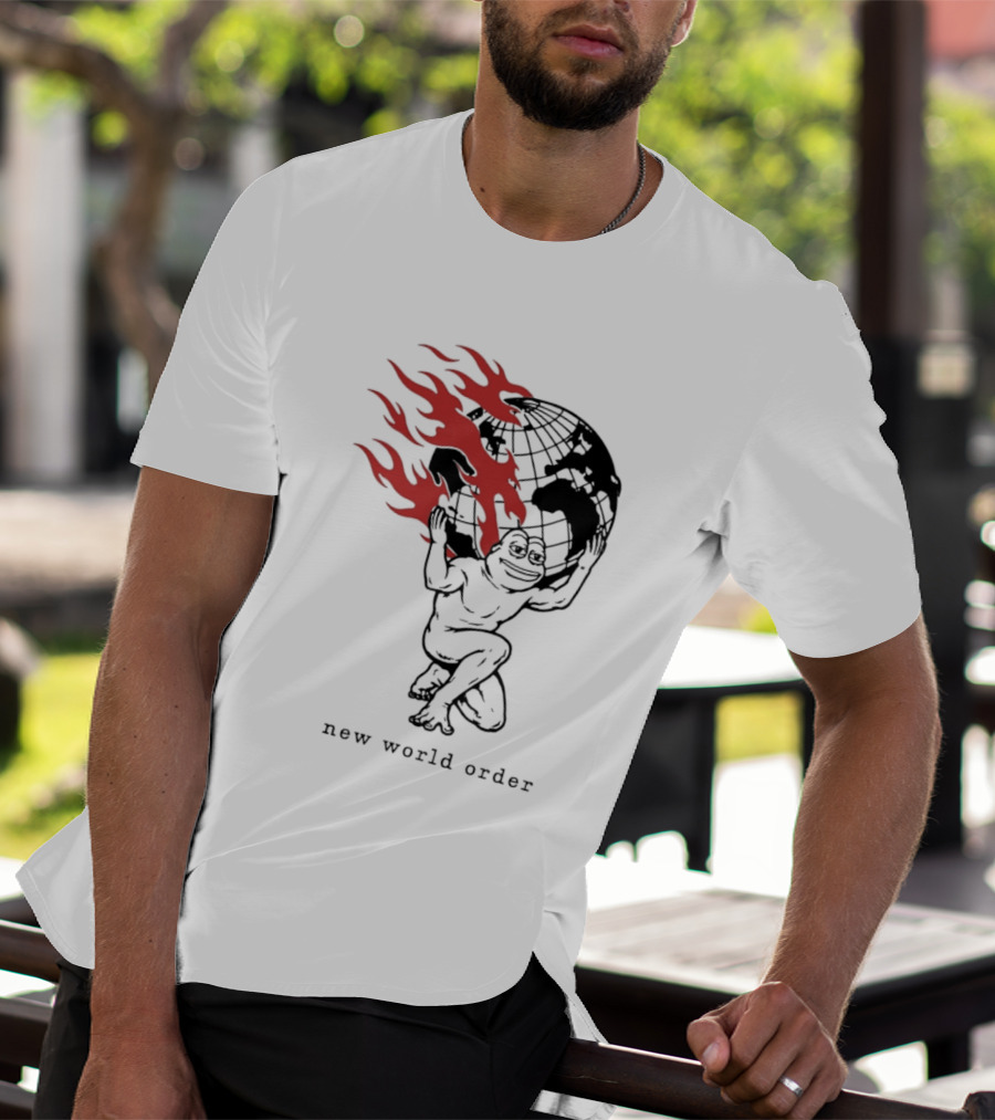 Frog Carrying Burning Earth With Flames New World Order T-Shirt