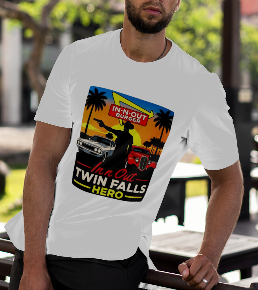 In N Out Burger Twin Falls Hero Sunset Cars Palms 2026 T-Shirt