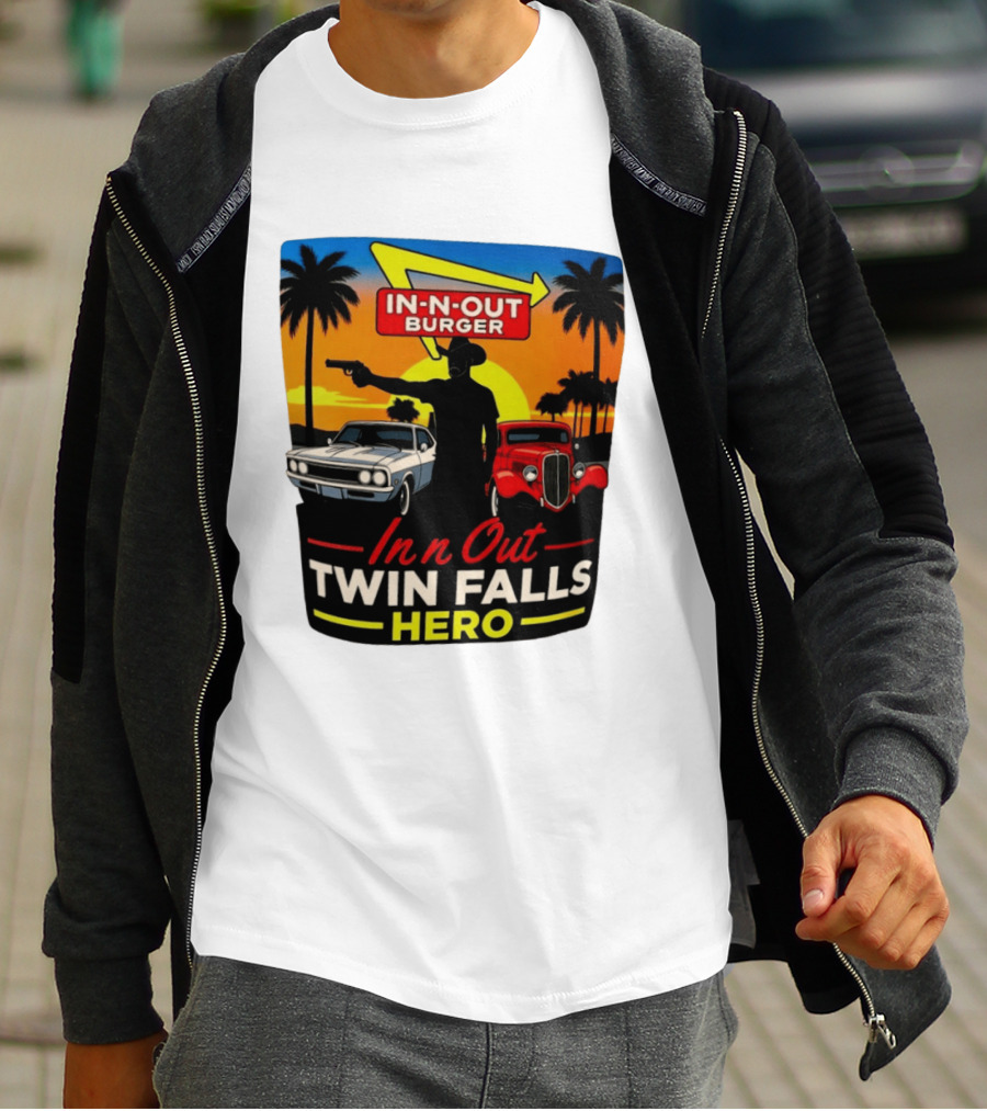 In N Out Burger Twin Falls Hero Sunset Cars Palms 2026 T-Shirt