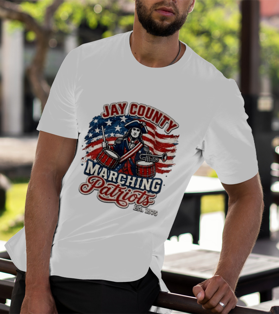 Jay County Marching Patriots Est 1975 American Flag Drummer T-Shirt