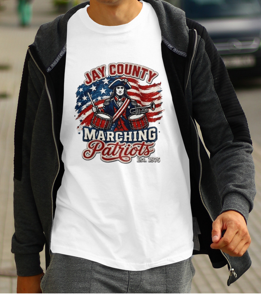 Jay County Marching Patriots Est 1975 American Flag Drummer T-Shirt