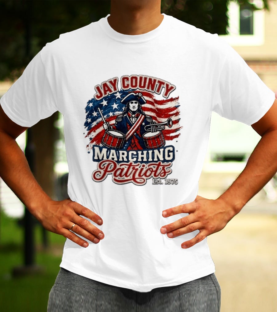 Jay County Marching Patriots Est 1975 American Flag Drummer T-Shirt