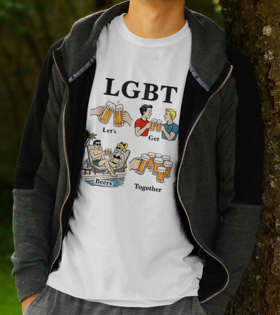 LGBT Let's Get Beers Together Retro Style Beer Cheers Illustrations T-Shirt