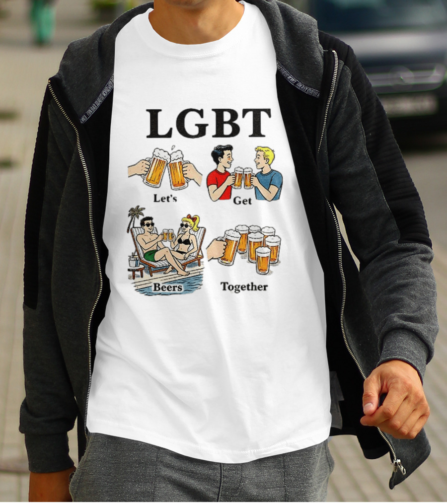 LGBT Let's Get Beers Together Retro Style Beer Cheers Illustrations T-Shirt
