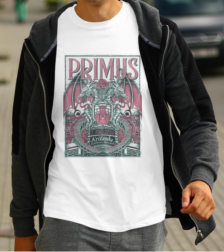 Primus 3 Aug 2026 Križanke Ljubljana Slovenia Event Dragons And Castle T-Shirt