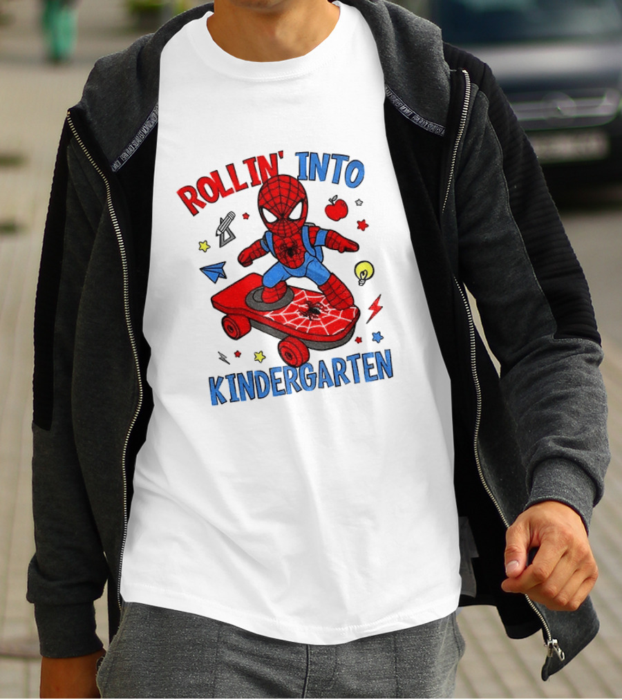 Rollin' Into Kindergarten Spider Man Skateboard Adventure T-Shirt