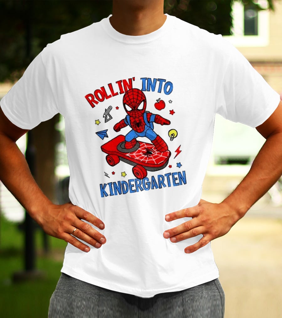 Rollin' Into Kindergarten Spider Man Skateboard Adventure T-Shirt