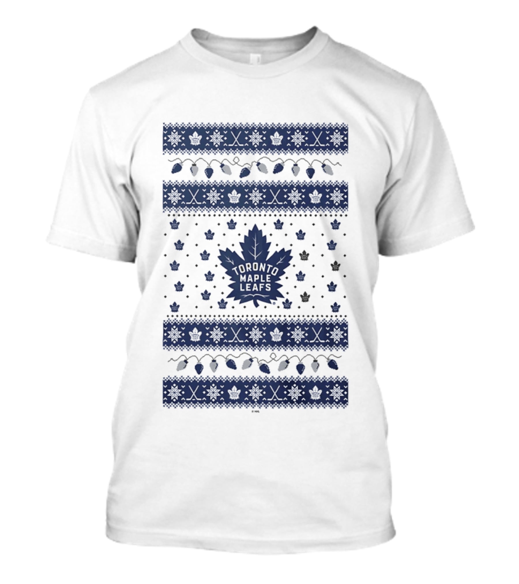 Toronto Maple Leafs Holiday Lights Festive Pattern Leafs Logo Snowflakes T-Shirt