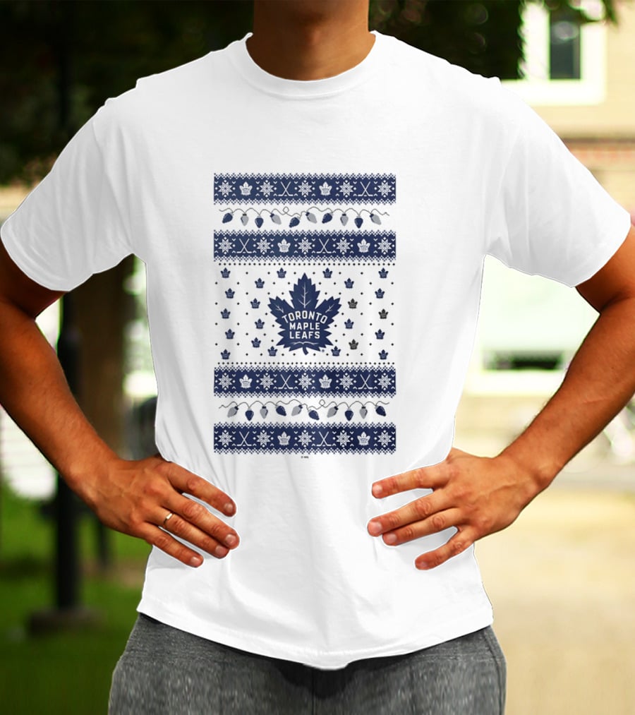 Toronto Maple Leafs Holiday Lights Festive Pattern Leafs Logo Snowflakes T-Shirt