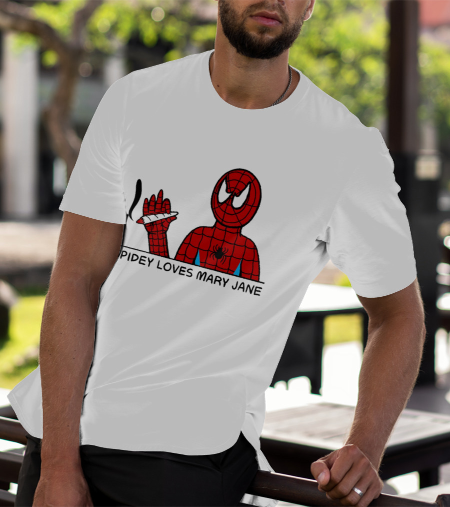 Spidey Loves Mary Jane Spider Man Smoking Humor T-Shirt