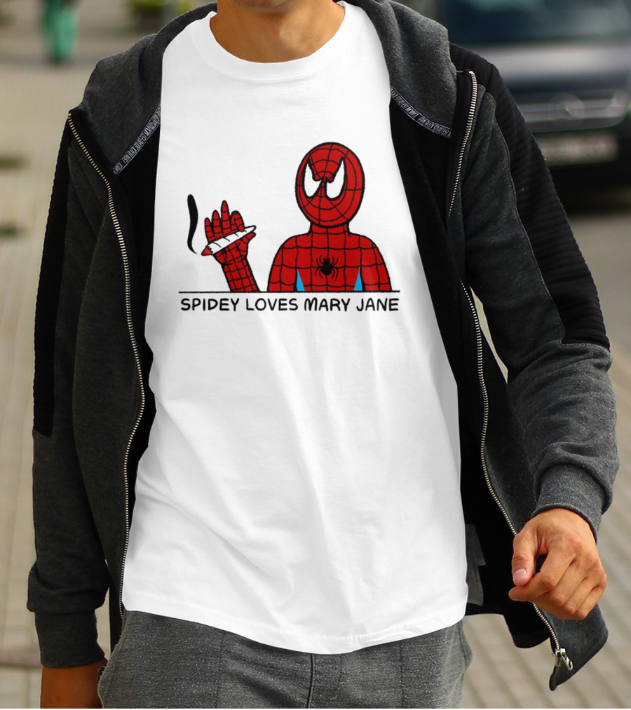 Spidey Loves Mary Jane Spider Man Smoking Humor T-Shirt