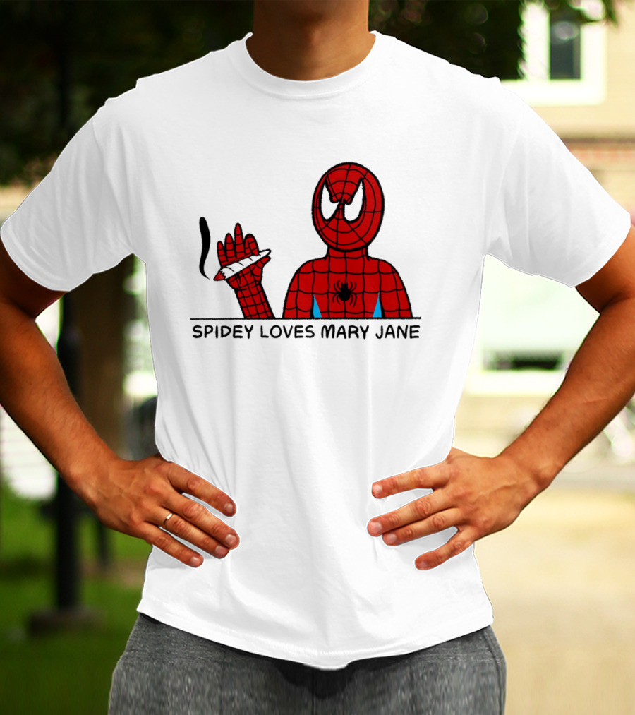 Spidey Loves Mary Jane Spider Man Smoking Humor T-Shirt