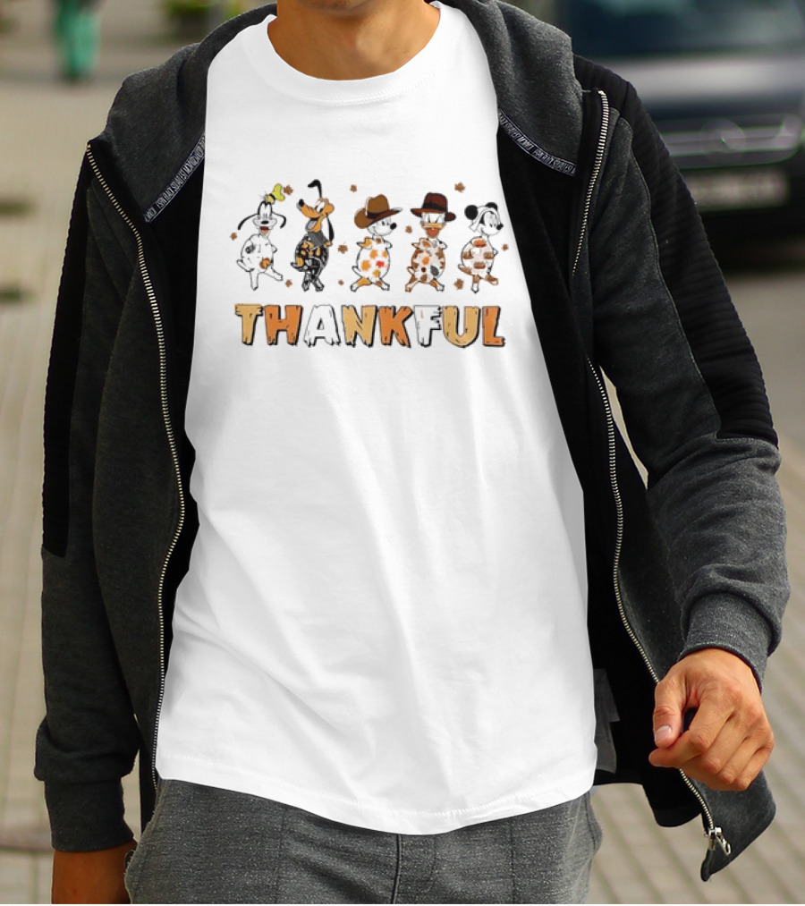 Thankful Cartoon Characters Autumn Leaves Dance Celebration T-Shirt