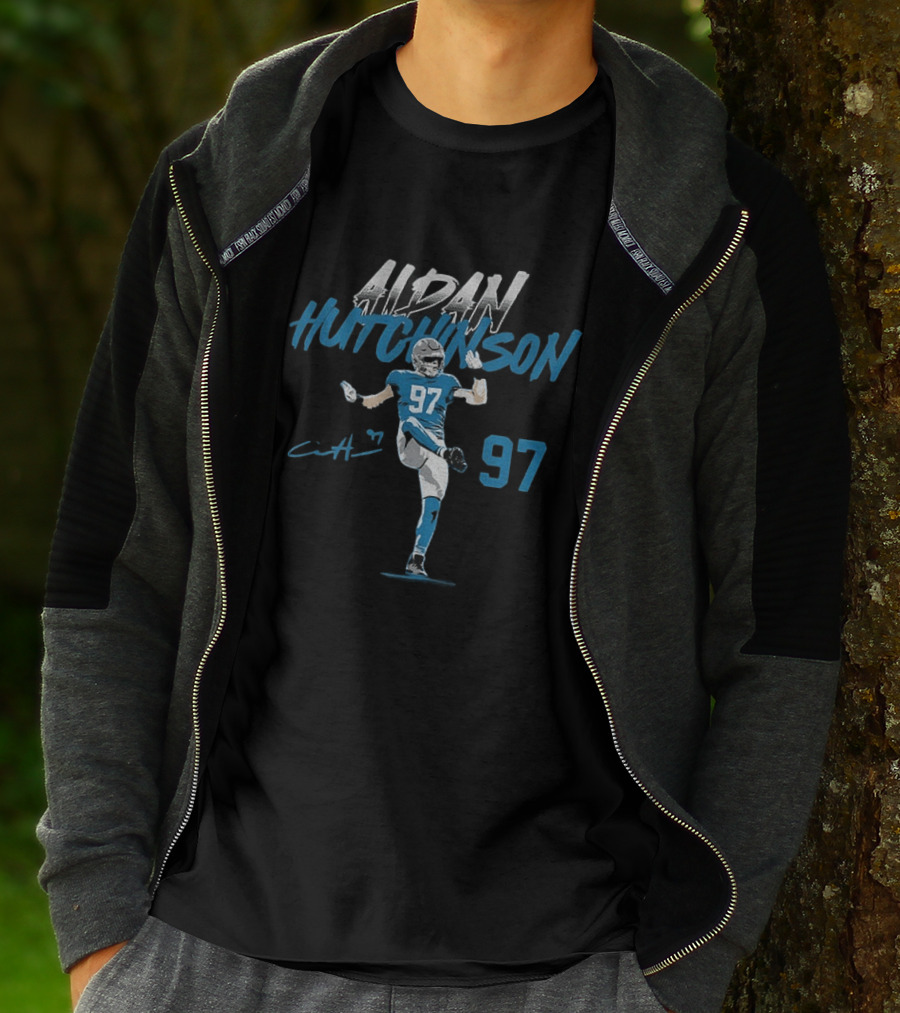 Aidan Hutchinson 97 Detroit Lions Football Player Signature NFL T-Shirt