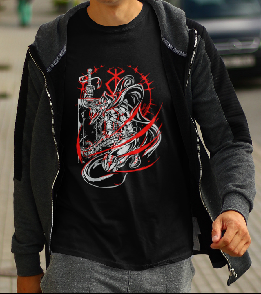 Berserk Dragonslayer Sword Armored Knight Red Sacrifice Glyph T-Shirt