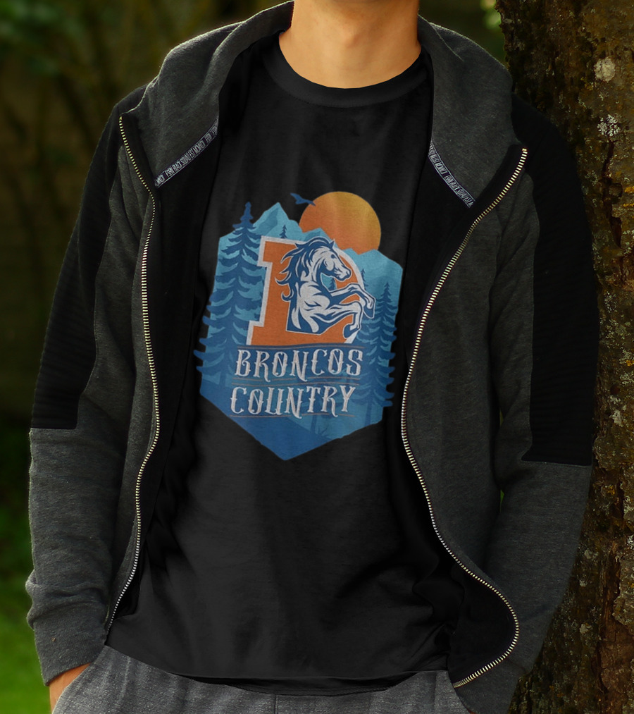 Denver Broncos Country Logo Football Mountain Sunset T-Shirt