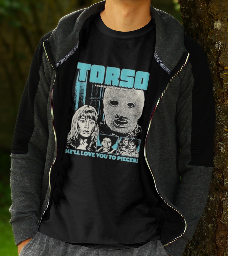 TORSO A Film By Sergio Martino He'll Love You To Pieces Masked Killer Scared Woman Halftone Horror T-Shirt