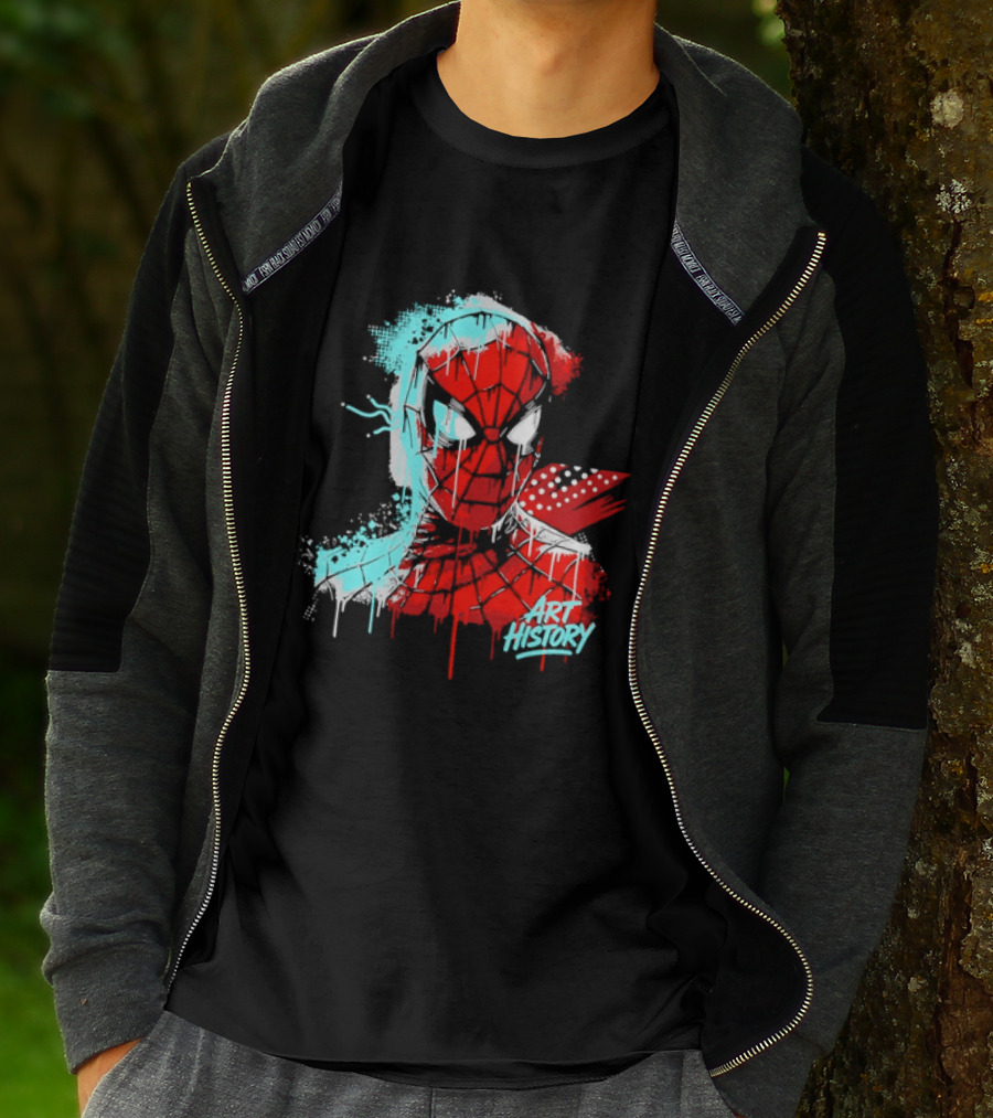Spider Man Mask Dripping Paint Graffiti Art History Halftone Splatter T-Shirt