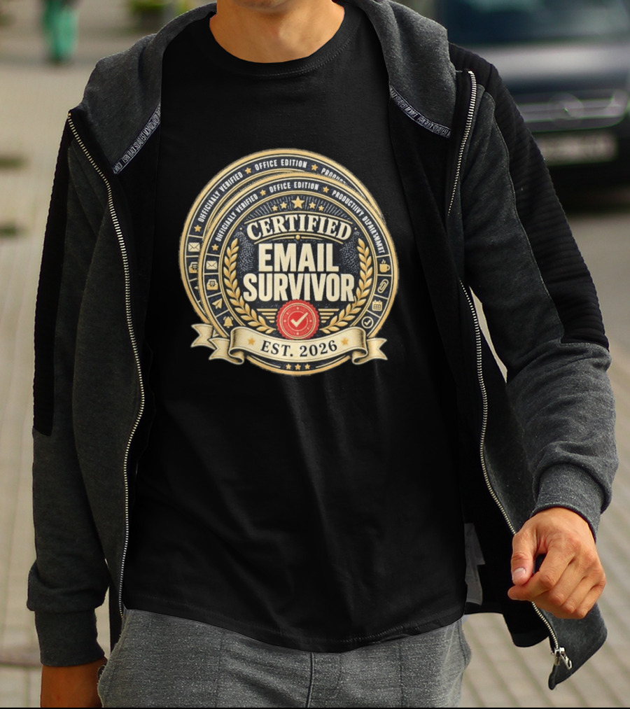 Certified Email Survivor Officially Verified Office Edition Productivity Paragon Est 2026 T-Shirt