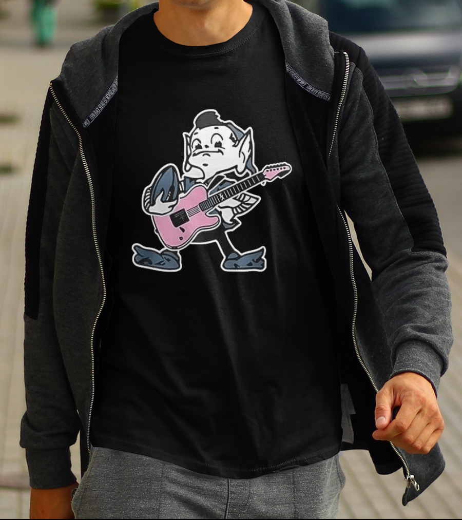 Cleveland Browns Elf Holding Football And Pink Electric Guitar T-Shirt