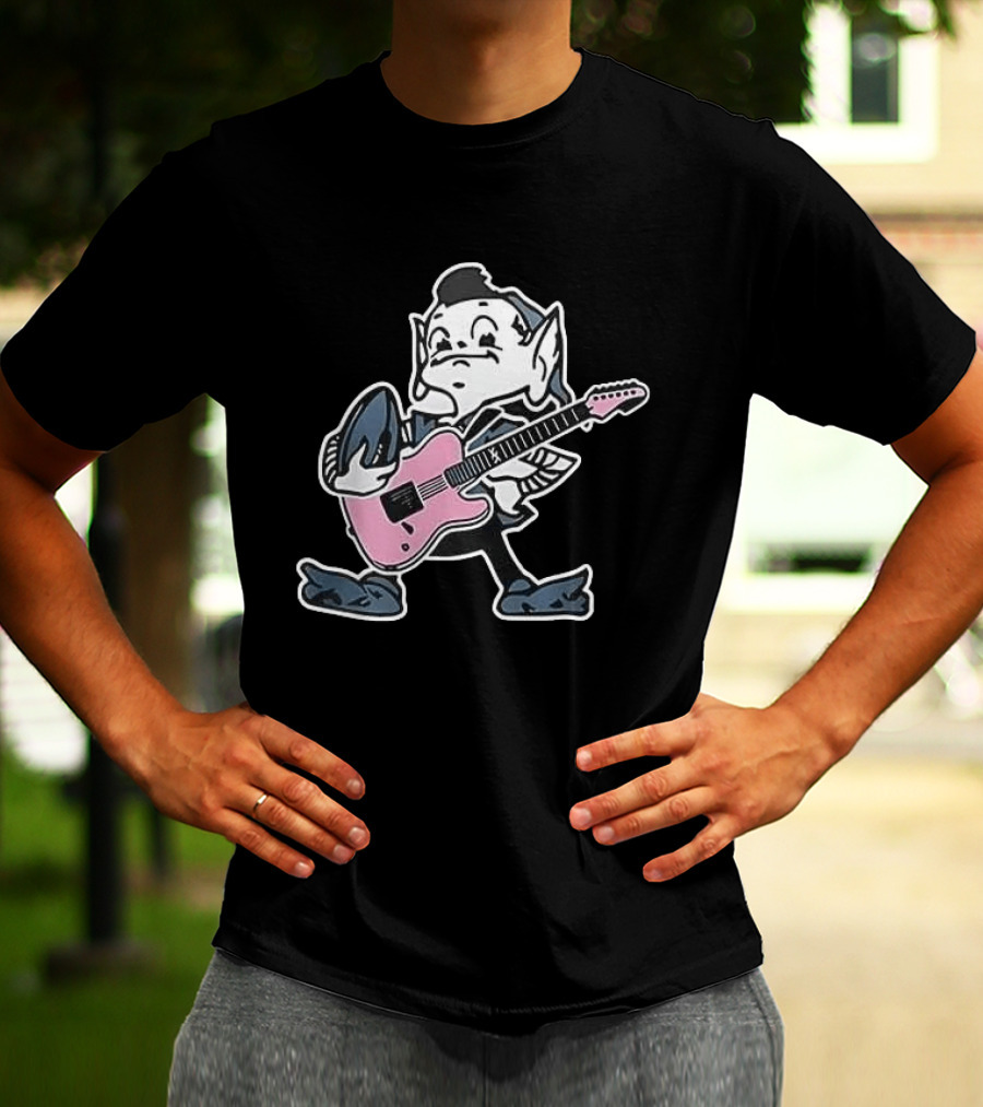 Cleveland Browns Elf Holding Football And Pink Electric Guitar T-Shirt