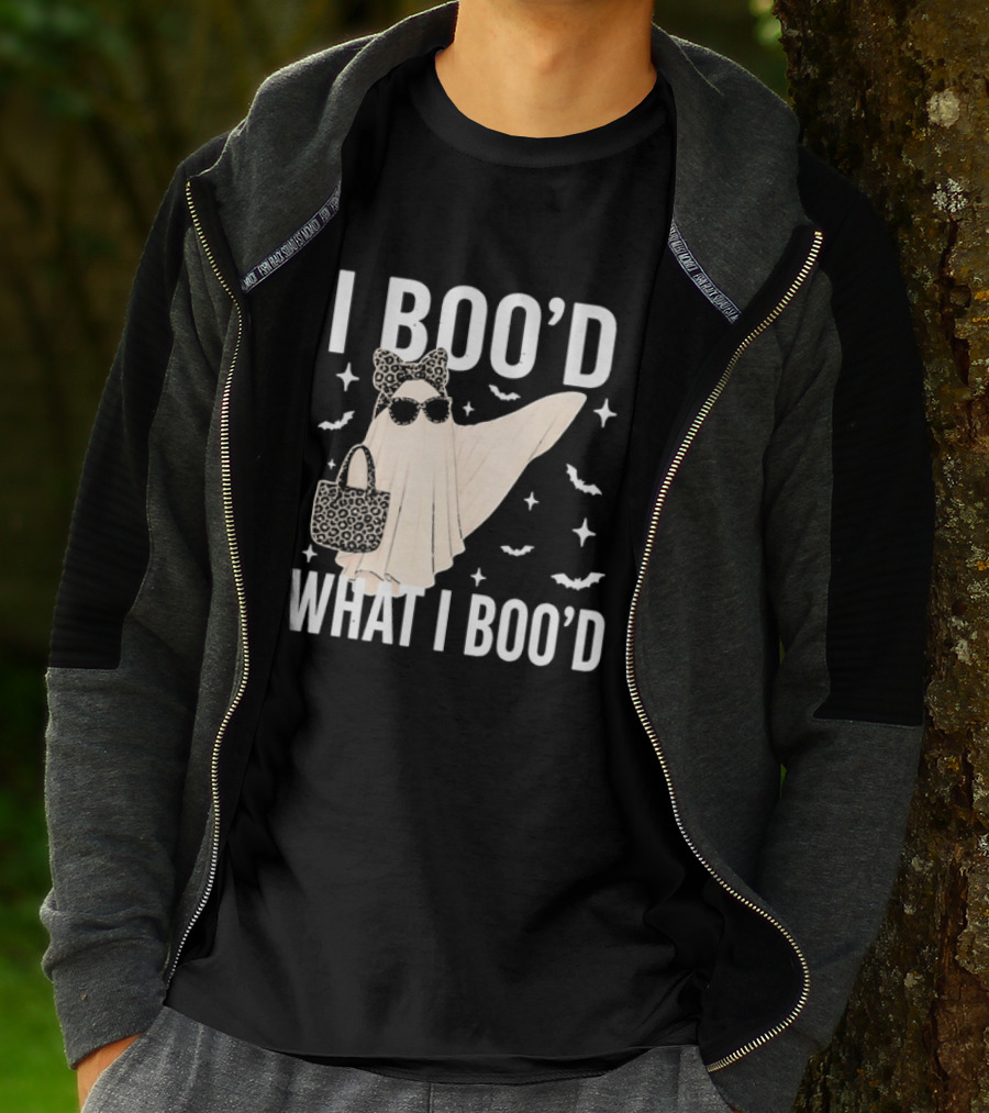 I Boo'd What I Boo'd Cartoon Ghost Leopard Bow Sunglasses Handbag T-Shirt