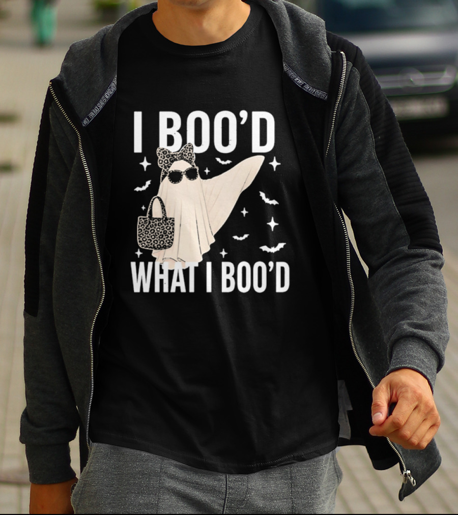 I Boo'd What I Boo'd Cartoon Ghost Leopard Bow Sunglasses Handbag T-Shirt