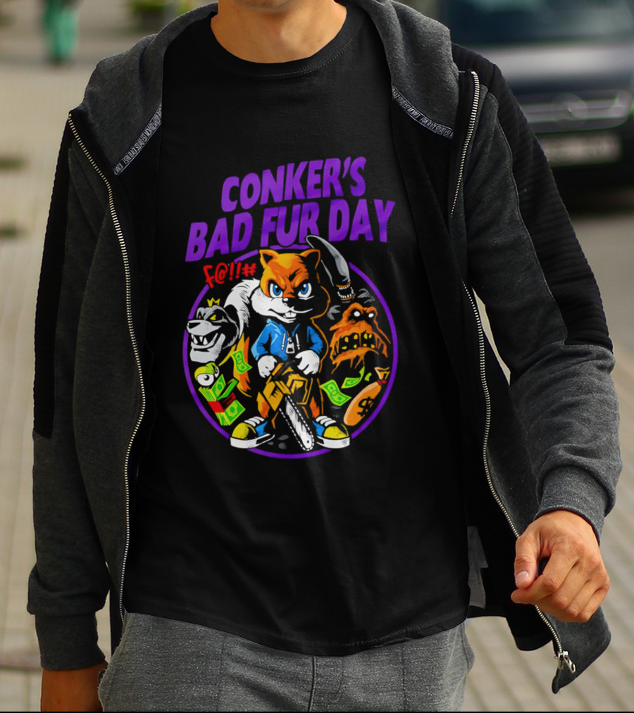 Conker's Bad Fur Day Chainsaw Squirrel Gaming Money T-Shirt