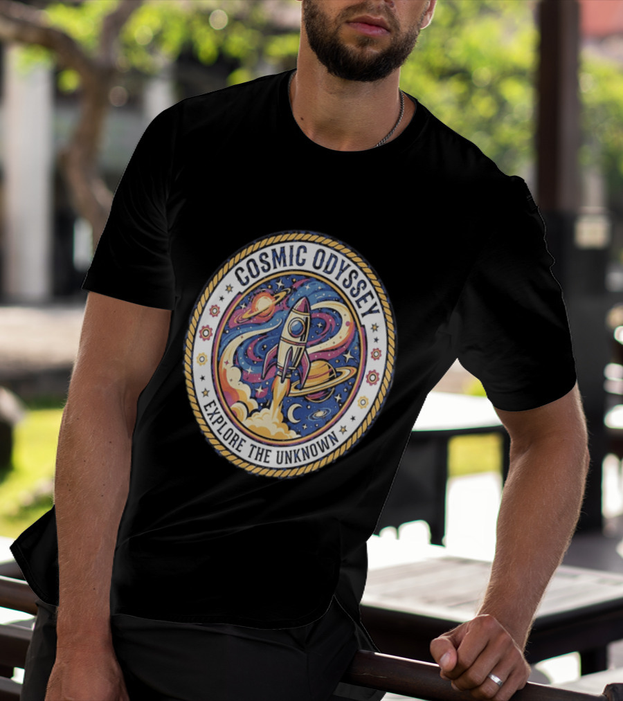 Cosmic Odyssey Rocket Launching Explore The Unknown Planets Space Adventure T-Shirt
