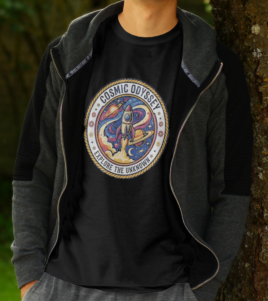 Cosmic Odyssey Rocket Launching Explore The Unknown Planets Space Adventure T-Shirt