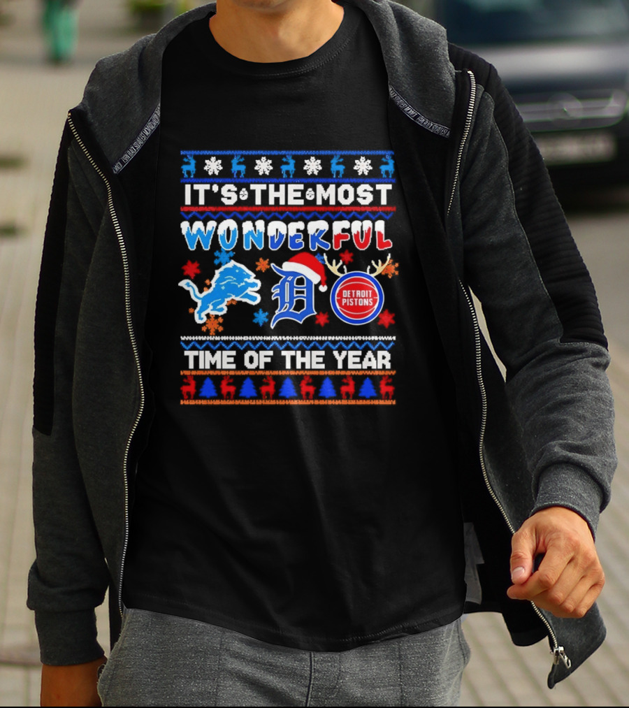 Detroit Lions And Pistons Christmas 2026 It's The Most Wonderful Time Of The Year T-Shirt