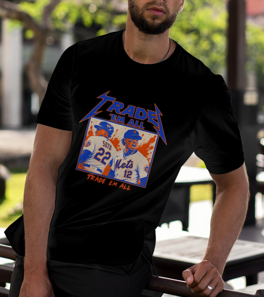 New York Mets Trade Em All Soto Heavy Metal Splatter Player Photos T-Shirt