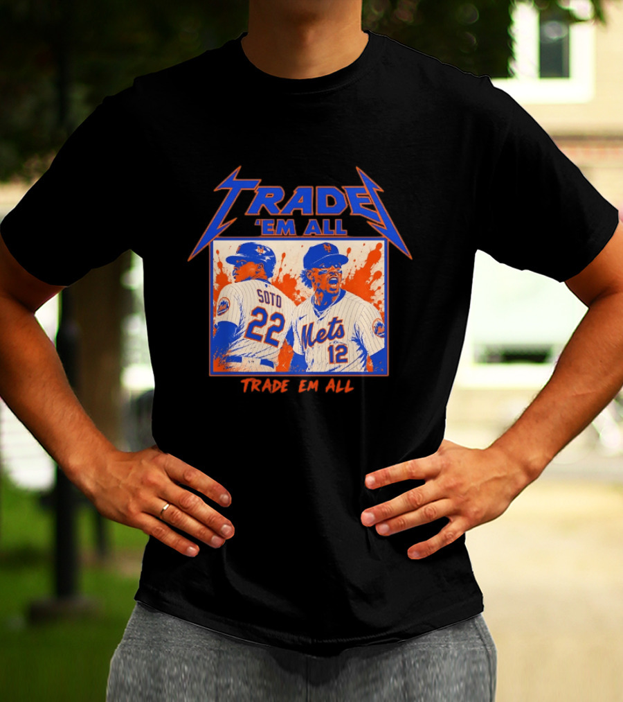 New York Mets Trade Em All Soto Heavy Metal Splatter Player Photos T-Shirt