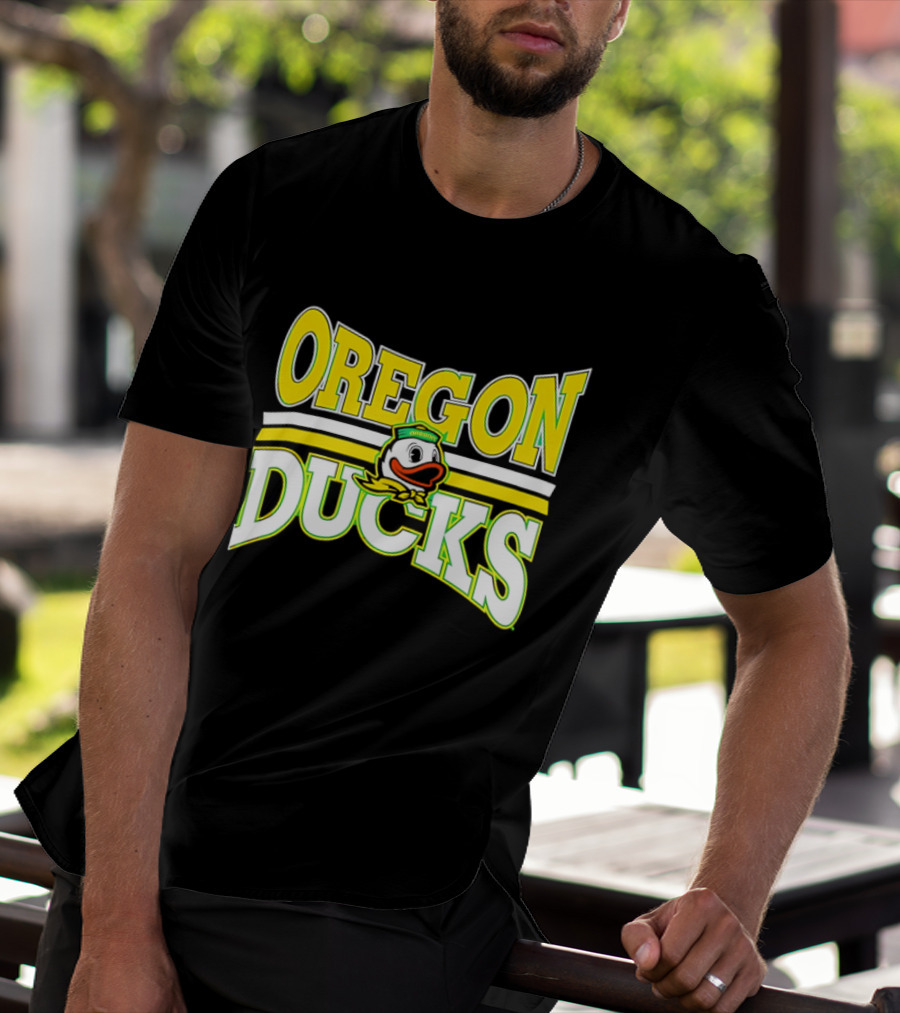 Oregon Ducks Cartoon Sailor Cap Green Yellow Stripes T-Shirt