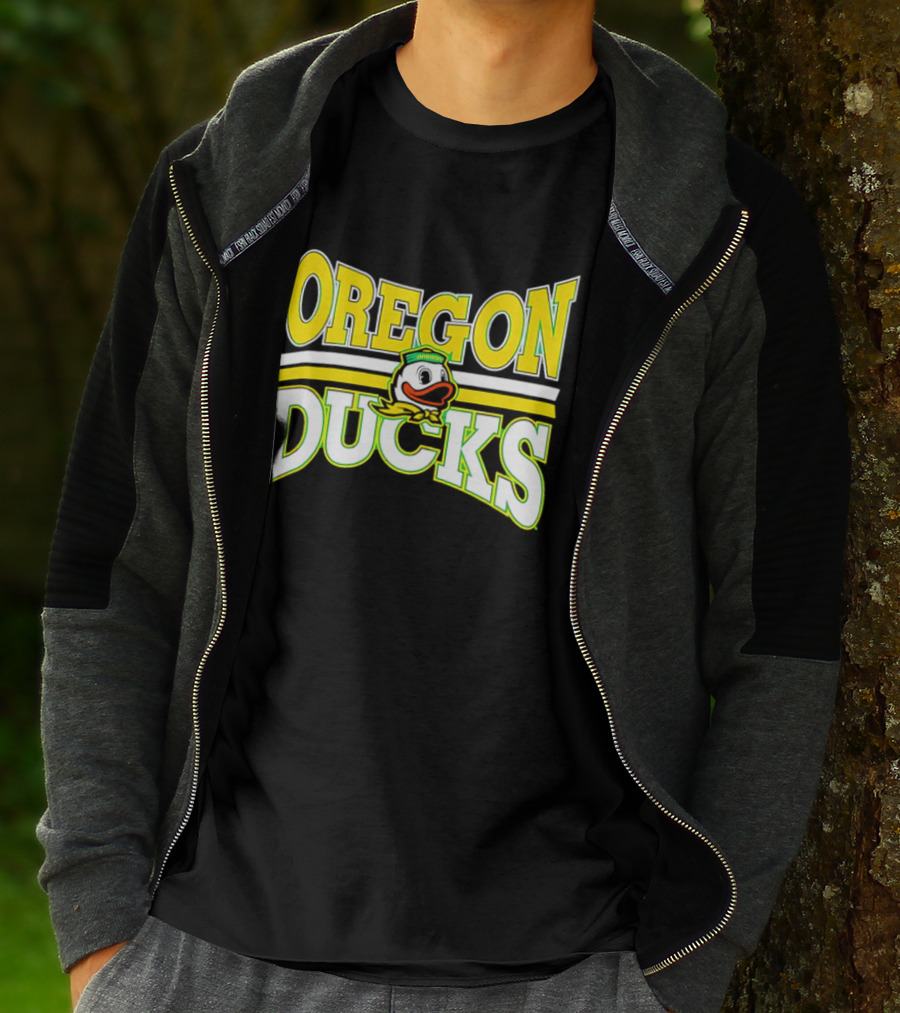 Oregon Ducks Cartoon Sailor Cap Green Yellow Stripes T-Shirt
