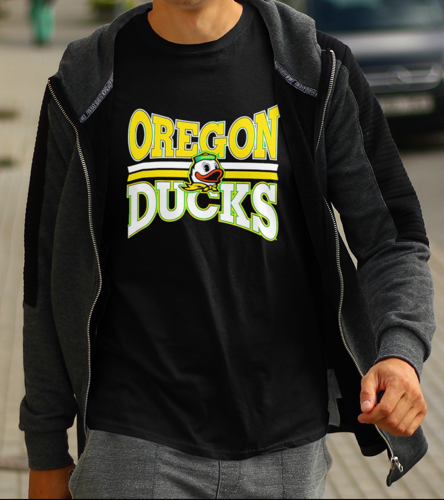 Oregon Ducks Cartoon Sailor Cap Green Yellow Stripes T-Shirt