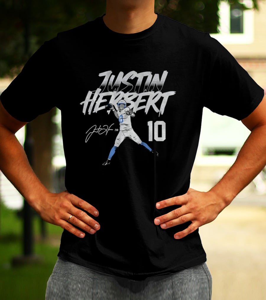 Justin Herbert Los Angeles Chargers NFLPA Player Number 10 Football T-Shirt