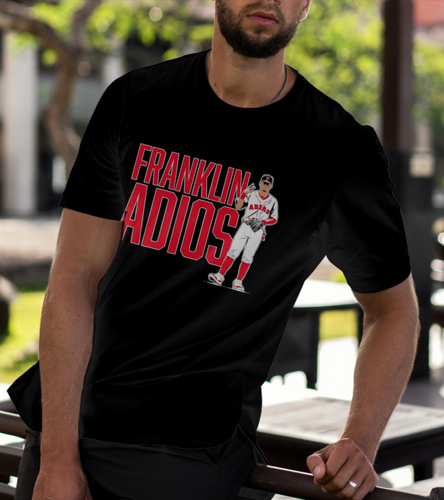 Franklin Arias Adios Baseball Player Gesture In Red And White Uniform T-Shirt
