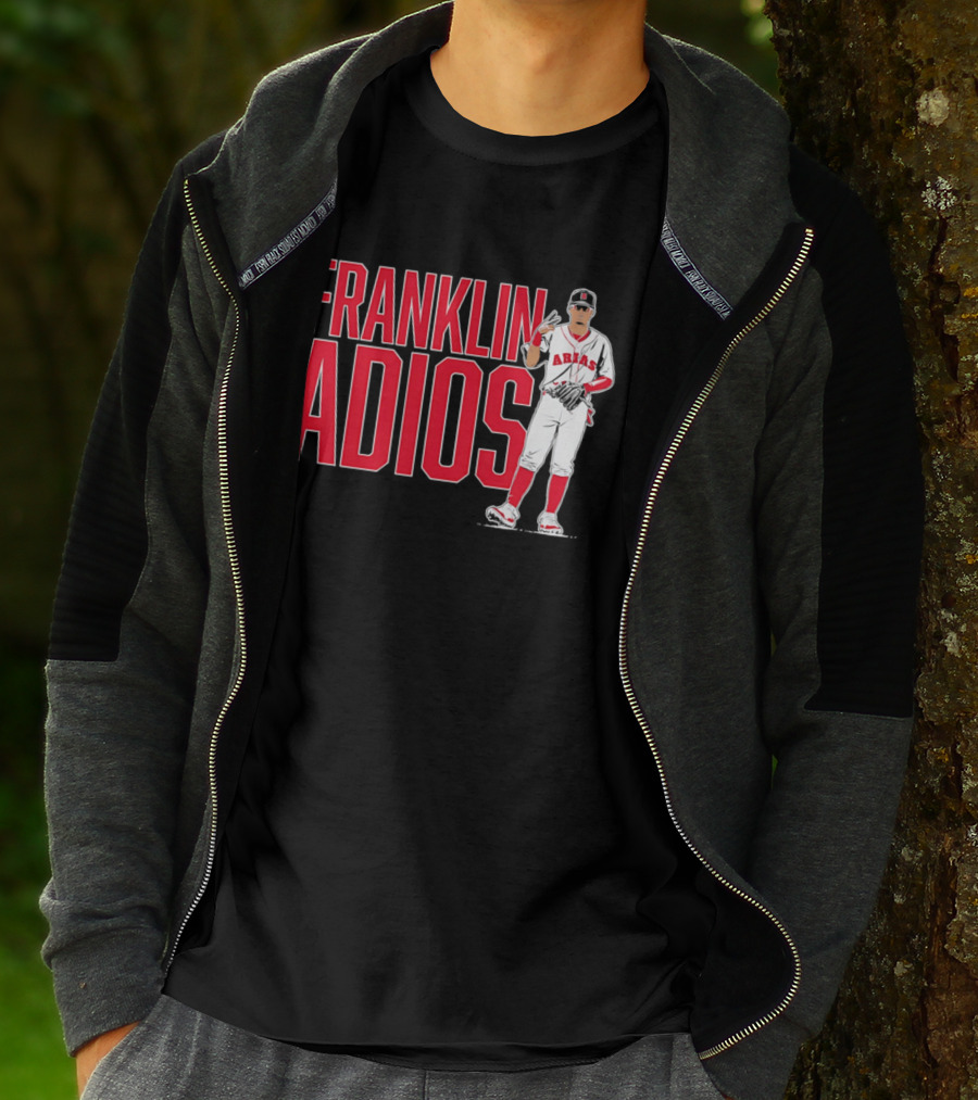 Franklin Arias Adios Baseball Player Gesture In Red And White Uniform T-Shirt