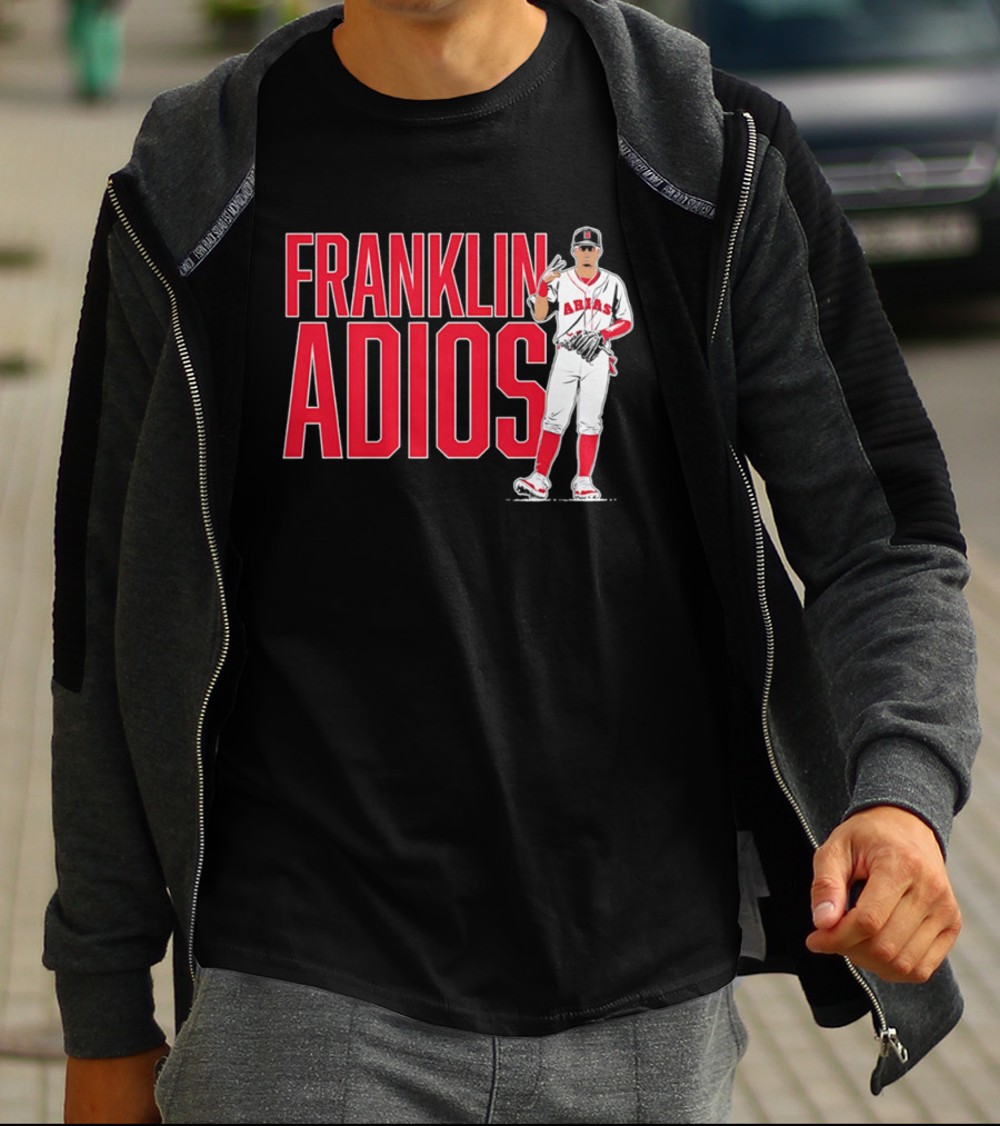 Franklin Arias Adios Baseball Player Gesture In Red And White Uniform T-Shirt